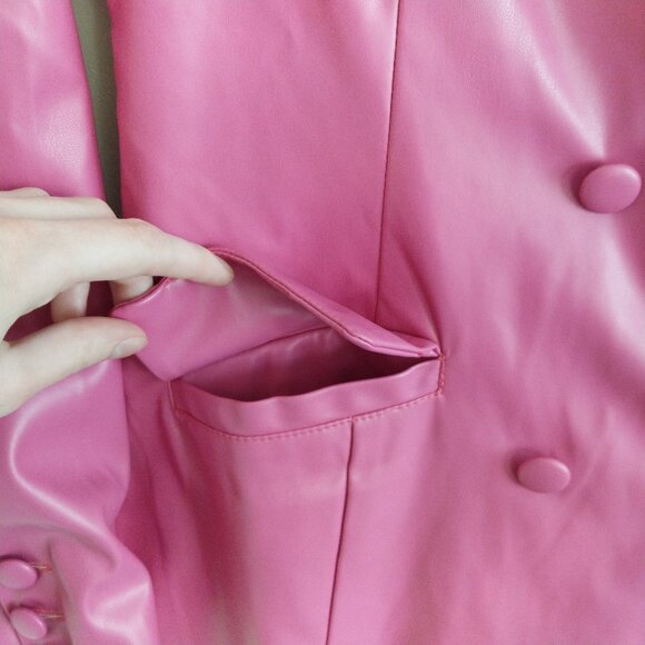 Pink Lily Faux Leather Double Breasted Jacket Blazer New Without Tag Size Large - Picture 4 of 10